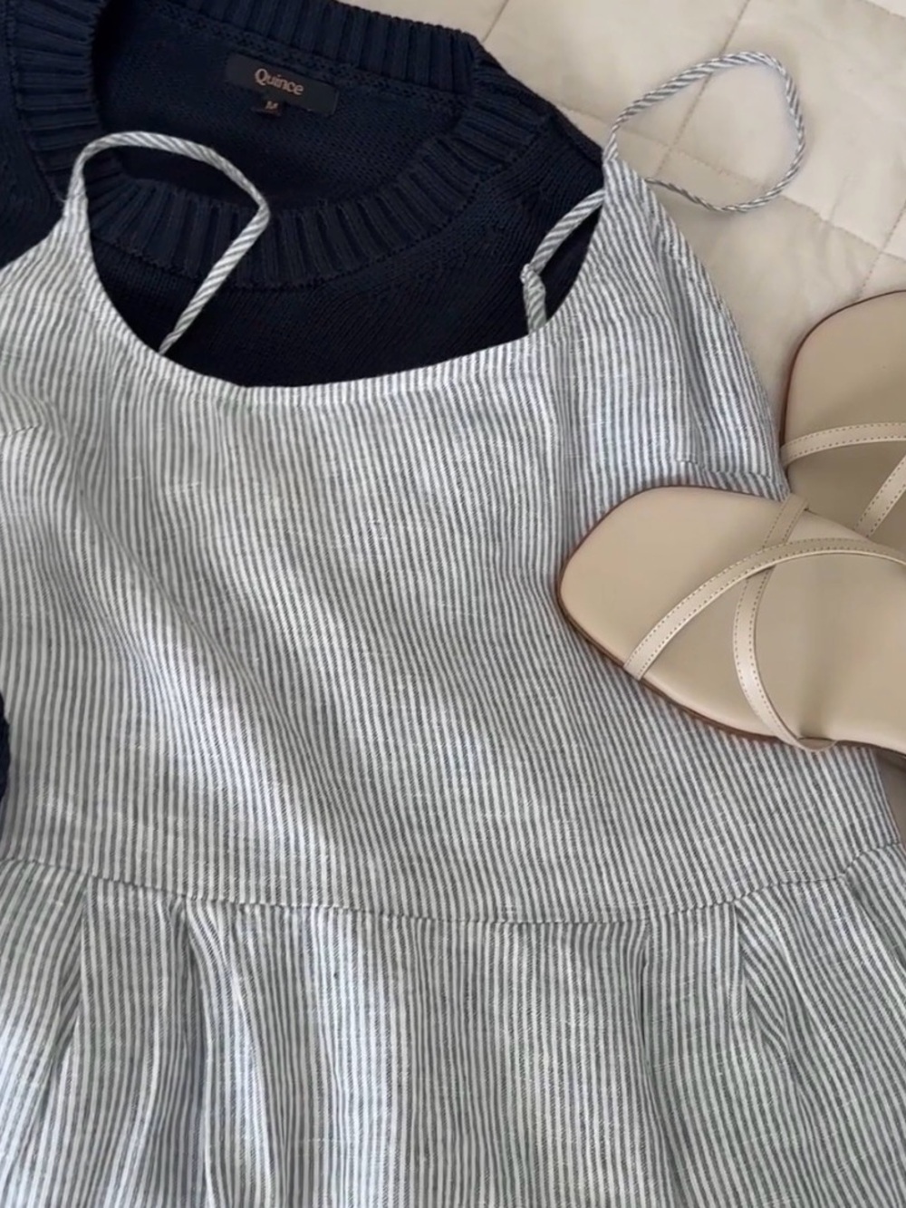 100% linen Quince Light Blue Striped Sleeveless Midi Dress - Picture 4 of 5